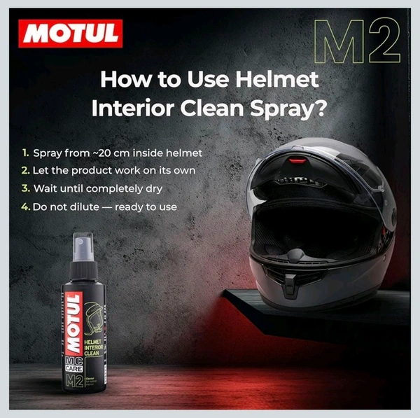 Motul Helmet Care Kit (M1 & M2 Combo Kit) - Helmet Visor & Interior Cleaner Spray with Bactericide Sanitizer | 100ml Each | Suitable for All Helmets