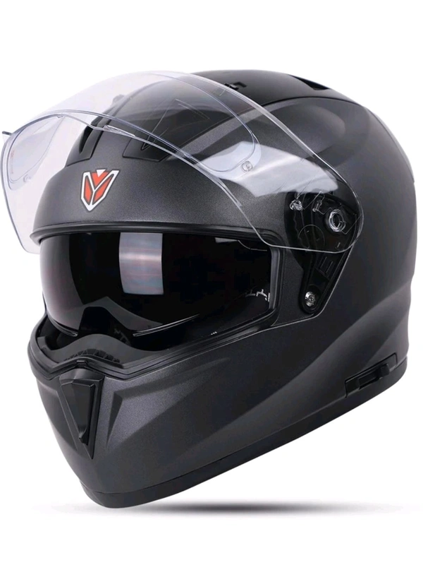 Ignyte IGN-7 ISI/DOT Certified Full Face Helmet with Inner Smoke Sun Shield Motorbike Helmet (Matt Black with Anti Fog Clear Visor) - L