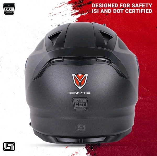 Ignyte IGN-7 ISI/DOT Certified Full Face Helmet with Inner Smoke Sun Shield Motorbike Helmet (Matt Black with Anti Fog Clear Visor) - L