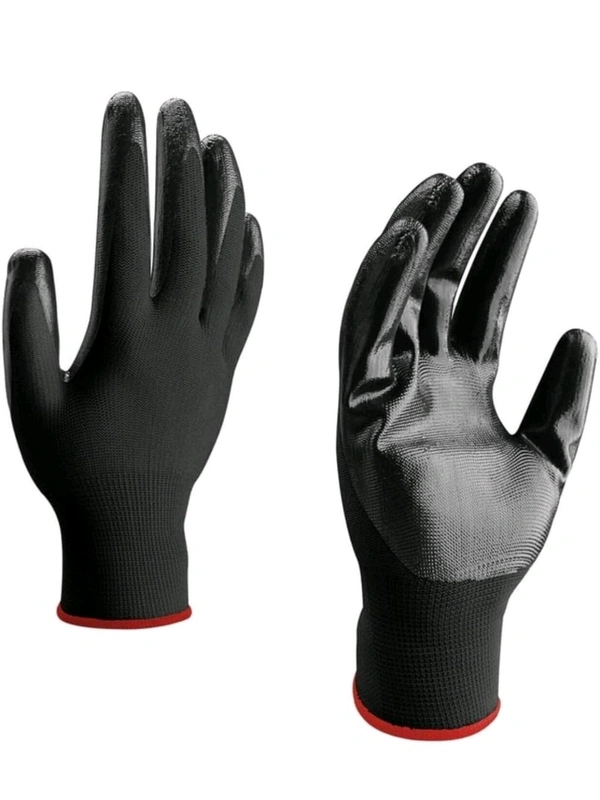 Nylon Heavy Duty Multipurpose, Chain Cleaning and Maintenance Gloves, (Black-Black, PU Coated) 