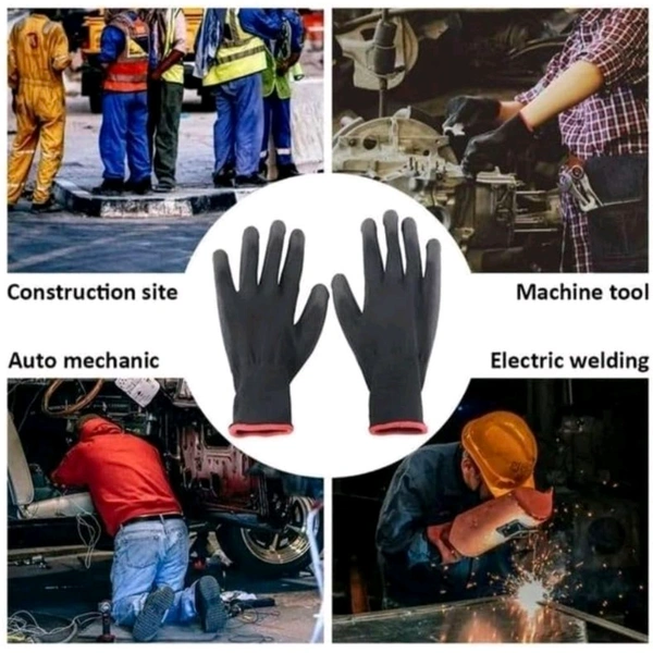 Nylon Heavy Duty Multipurpose, Chain Cleaning and Maintenance Gloves, (Black-Black, PU Coated) 