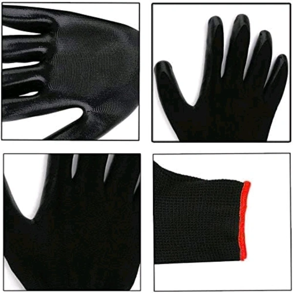 Nylon Heavy Duty Multipurpose, Chain Cleaning and Maintenance Gloves, (Black-Black, PU Coated) 