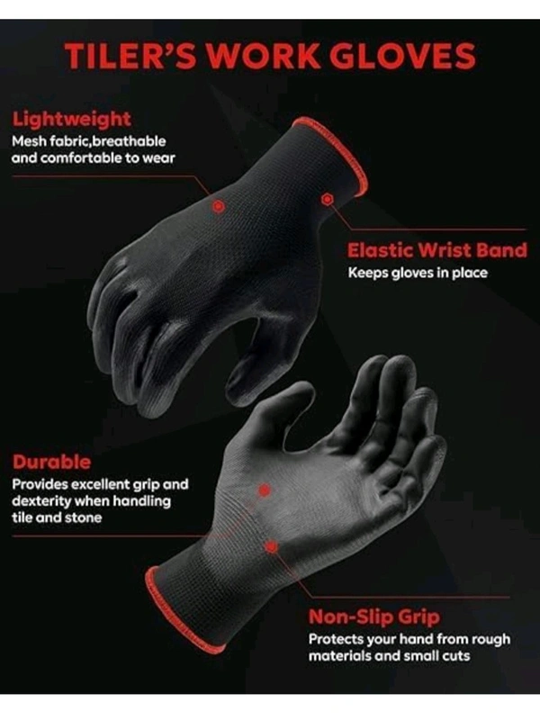 Nylon Heavy Duty Multipurpose, Chain Cleaning and Maintenance Gloves, (Black-Black, PU Coated) 