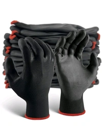 Nylon Heavy Duty Multipurpose, Chain Cleaning and Maintenance Gloves, (Black-Black, PU Coated) 