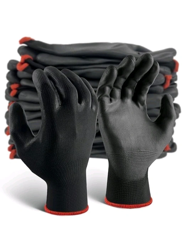 Nylon Heavy Duty Multipurpose, Chain Cleaning and Maintenance Gloves, (Black-Black, PU Coated) 