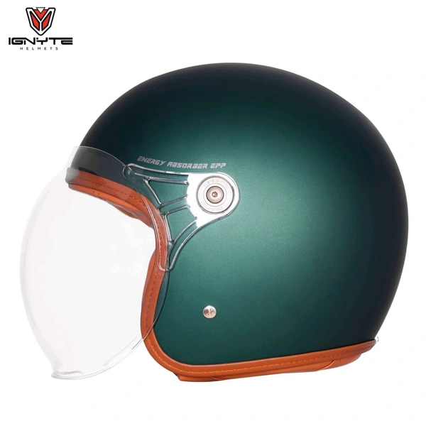 Ignyte IGN-58 Solid ISI/DOT Certified Open Face Helmet for Men and Women (Glossy Deep Green) - L SIZE