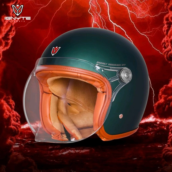 Ignyte IGN-58 Solid ISI/DOT Certified Open Face Helmet for Men and Women (Glossy Deep Green) - L SIZE