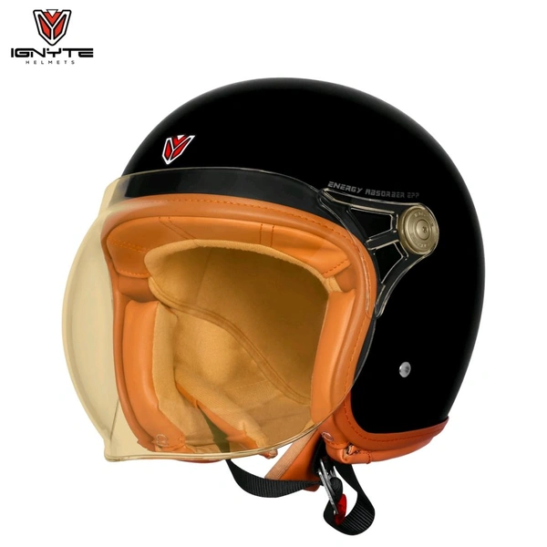 Ignyte IGN-58 Solid ISI/DOT Certified Open Face Helmet for Men and Women (Glossy Black)