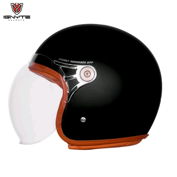 Ignyte IGN-58 Solid ISI/DOT Certified Open Face Helmet for Men and Women (Glossy Black)