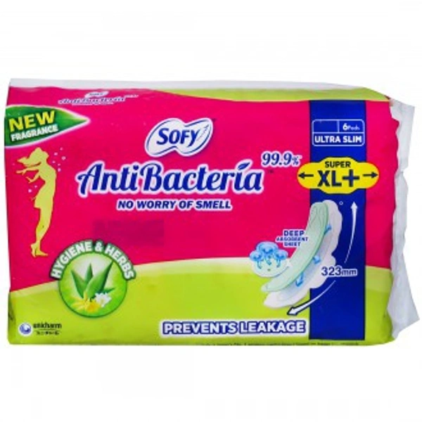 Sofy Anti Bacteria Ultra Slim Super XL+ Wings Sanitary Pads Pack Of 6