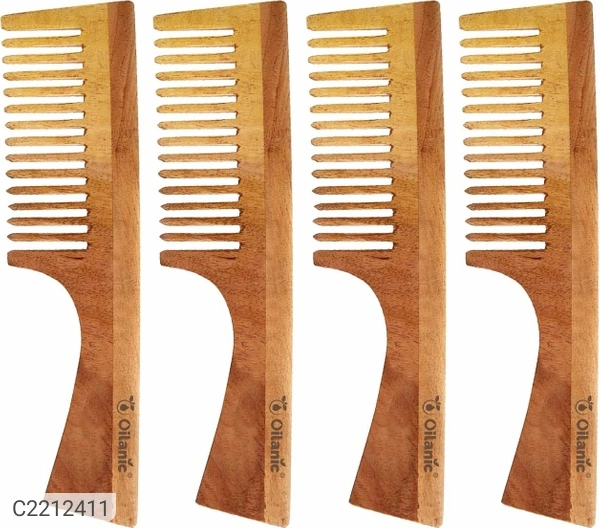 Oilanic Handmade Neem Wooden Dressing Handle Comb(7.5 inches)- For Antidandruff & Hair growth Men & Women pack of 4 Pcs