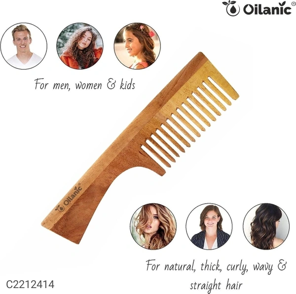 Oilanic Herbal Handmade Medium Detangler Neem Wooden Comb(5.5 inches)- For Antidandruff Men & Women pack of 3 Pcs