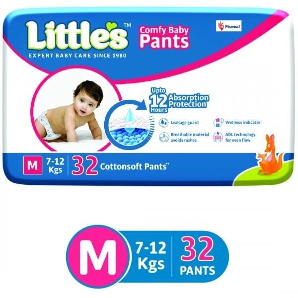 Littles Comfy Baby Pants M (7-12 Kgs) Pack Of 32 - M