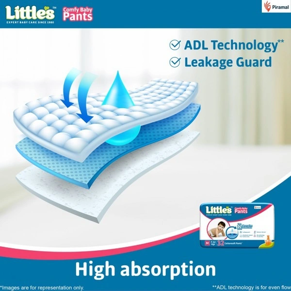 Littles Comfy Baby Pants M (7-12 Kgs) Pack Of 32 - M