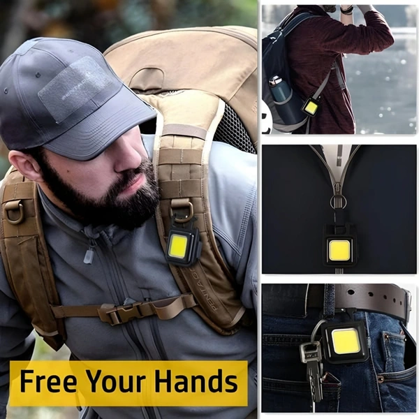 Soseelnee COB Keychain Light,Rechargeable Led Small Flashlight 500 Lumens Bright 4 Light Modes Pocket Emergency Work Light with Corkscrew & Magnet Base for Indoor Outdoor Use  - Pack 2