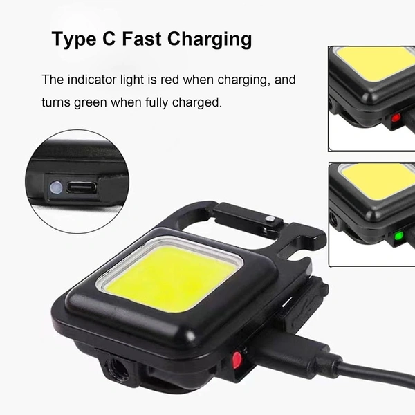 Soseelnee COB Keychain Light,Rechargeable Led Small Flashlight 500 Lumens Bright 4 Light Modes Pocket Emergency Work Light with Corkscrew & Magnet Base for Indoor Outdoor Use  - Pack 2