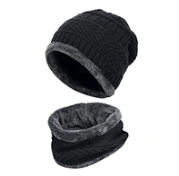 Winter Woolen Hat and Scarf Neck Scarf Warm Knit Hat Thick Fleece Lined Winter Hat & Scarf for Men Women (Combo)