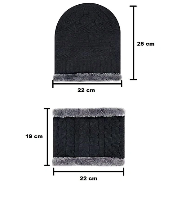 Winter Woolen Hat and Scarf Neck Scarf Warm Knit Hat Thick Fleece Lined Winter Hat & Scarf for Men Women (Combo)