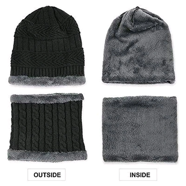 Winter Woolen Hat and Scarf Neck Scarf Warm Knit Hat Thick Fleece Lined Winter Hat & Scarf for Men Women (Combo)