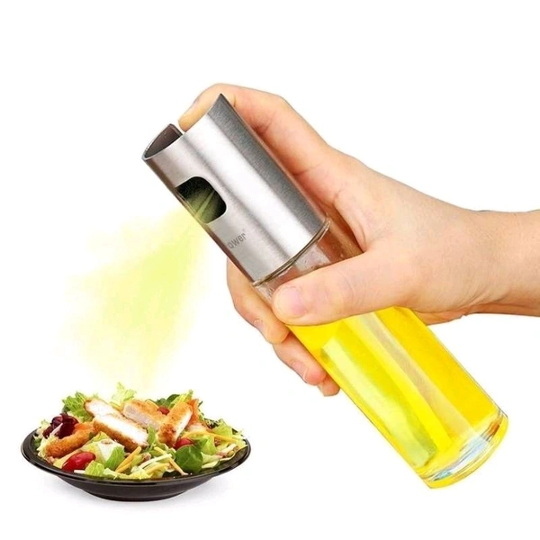 Oil Spray Bottle for Cooking Refillable Stainless Steel Oil Dispenser with Mini Funnel, Vinegar Glass Spray Bottle for BBQ, Salad, Baking, Grilling, Roasting, Frying