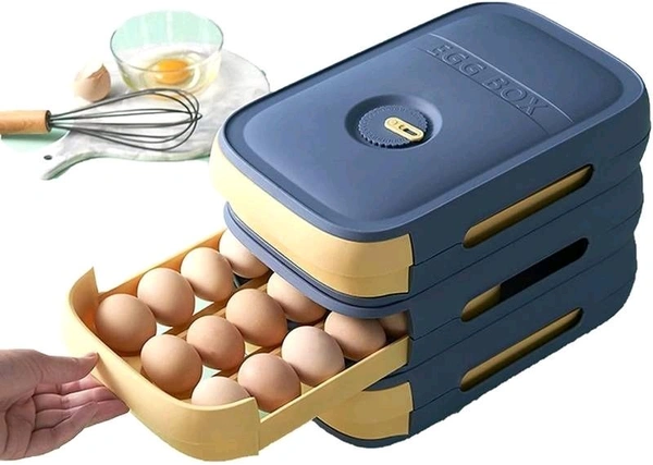 Drawer Type Egg Storage Box with Lid Household Kitchen Eggs Holder for Refrigerator Reusable Stackable Egg Tray Holds for Kitchen Refrigerator Egg Bin Cabinet for Freezer