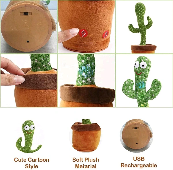 Super Toy Dancing Cactus Talking Plush Toy with Singing & Recording Function - Repeat What You Say - Pack of 1, Rechargeable Cable Included