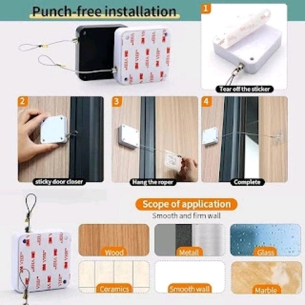 Window Door String Steel Rope Closer Diy Tool Punch-Free Automatic Sensor and Multifunctional Door Closer, Self Closing Door with Steel Wire Drawstring, Auto Door Closer 