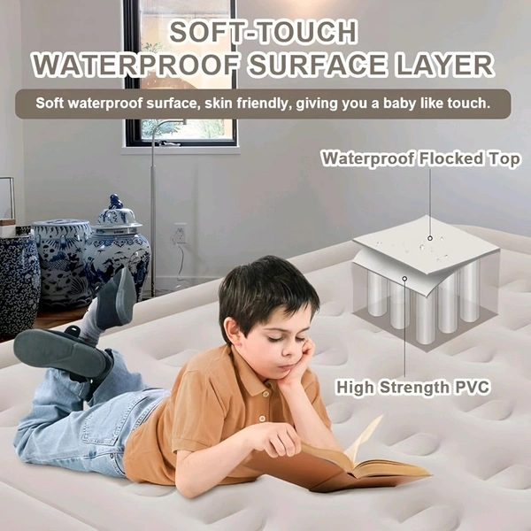 Air Mattress Bed with Inflatable Pillow, Repair Bag, Premium Double Airbed Adjustable Blow Up Mattress, Portable Travel Blow Up Bed, Easy/Quick Set UP (height 40CM) - Prepaid orders only accepted