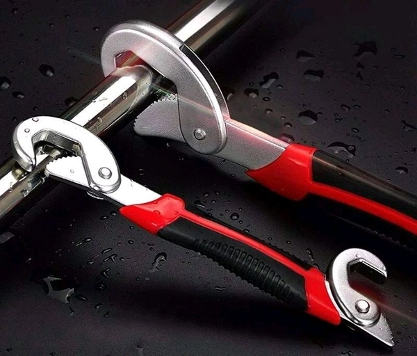 Multifunction Stainless Steel Socket Adjustable Universal Multi Function Wrench Spanner Set Tools Snap and Grip Open End Snap N Grip Tool Spanner Tool Kit (Black and Red) (Pack of 2)