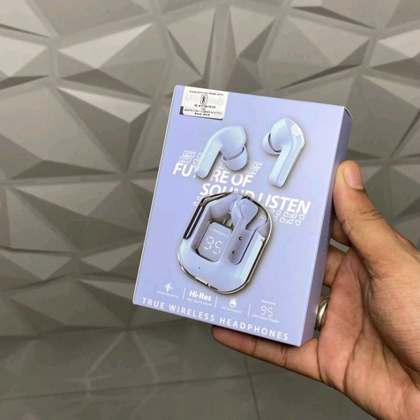 Transparent Design Wireless In-Ear Headphones, LED Power Display, High-Definition Sound Quality, Long Battery Life, Comfortable to Wear  - 1 Month Cybzone Warranty, Blue