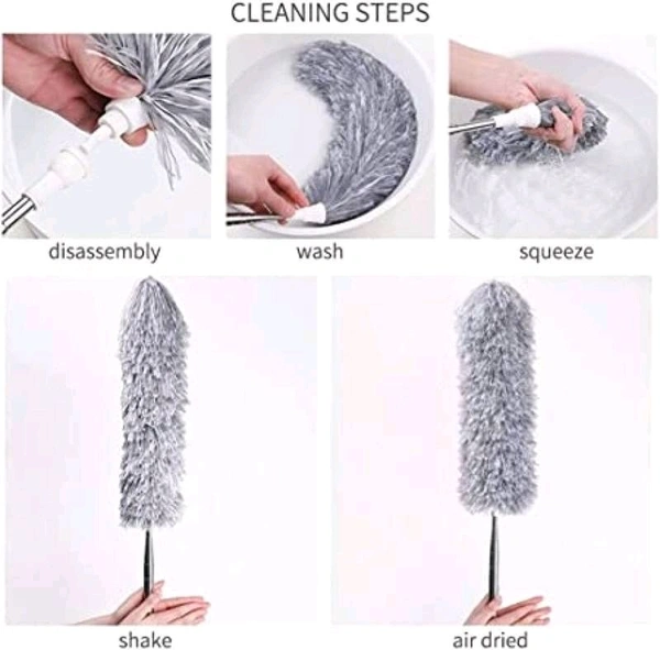 Microfiber Feather Duster for Cleaning with Telescopic Extension Pole Long Up to 100 Inches Bendable Head, Scratch-Resistant Washable Duster for High Ceiling Fan Car Furniture Home Window Blinds Furniture Roof Cleaner 