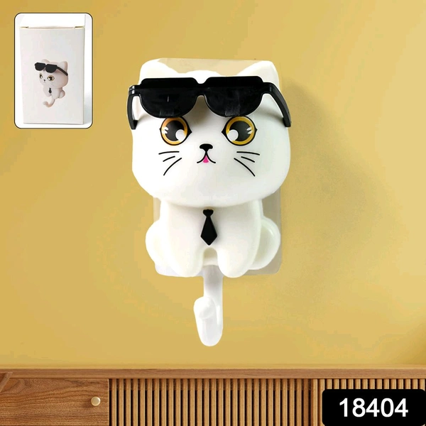 Cat Hook for Wall, Cute Cat Key Hook with Sunglasses, Self-Adhesive Coat Hook, keyholder - Pet Wall Hook for Wall, Decorative for Coat Bag - Pack Of 1