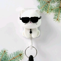 Cat Hook for Wall, Cute Cat Key Hook with Sunglasses, Self-Adhesive Coat Hook, keyholder - Pet Wall Hook for Wall, Decorative for Coat Bag - Pack Of 1