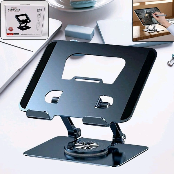 Aluminum Alloy 360°Rotating Bracket, Adjustable Laptop Stand, Portable Foldable Ergonomic Laptop Support - Black