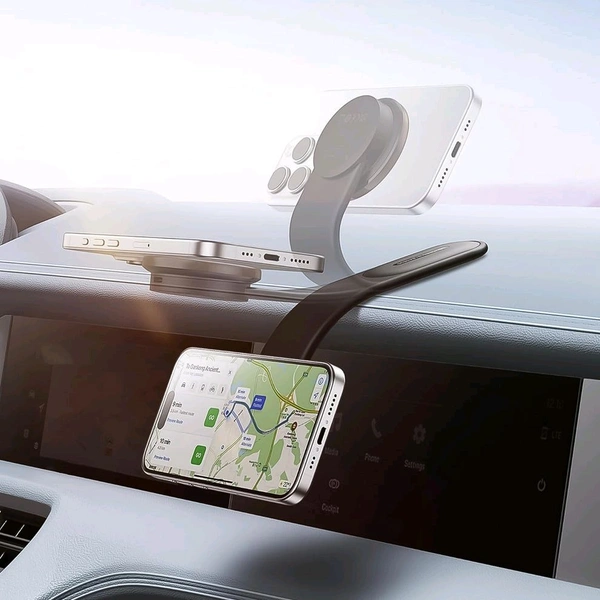 Car Mount Charger, 15W Wireless Car Charger Phone Holder, Magnetic Car Dash Mount for phone Bendable Memory Titanium Alloy for All Dashboard