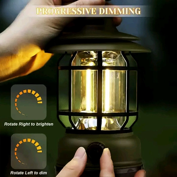 LED Camping Lante Light Retro Style Lighting Battery Type-c Rechargeable Dimmable Tent Lamp Outdoor Portable Waterproof Flashlight Lanterns Lightweight for Courtyard Hiking Power Outages Emergency (1 Pc)
