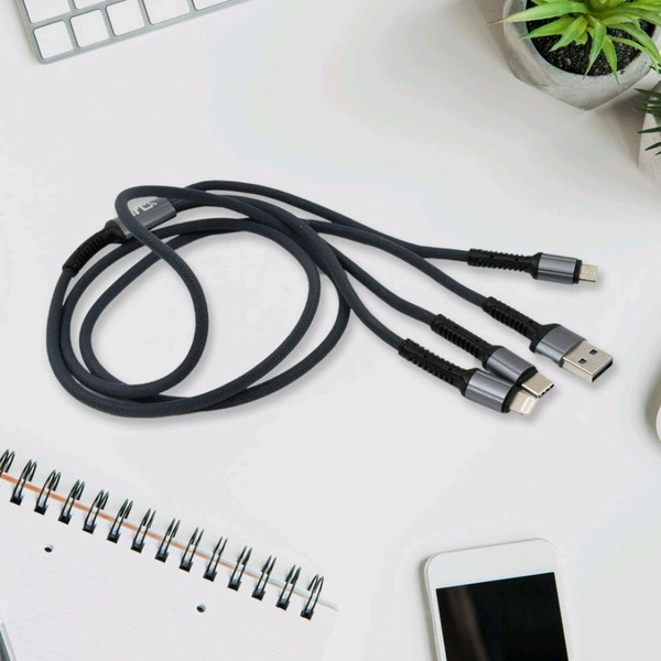 Multi USB Charging Cable 3 in 1, Multi Super Fast Charging Cable with USB-C, Micro USB Port, iPhone devices (1 Pc / 1200 MM)