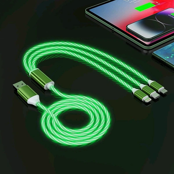 3 in 1 Charging Cable Light Up Fast Charger Multi Lighting Cable Charging Cable LED Flowing Light Up Charger Cable Durable TPE Charging Cord for Most Smart, Cell Phones (1 Pc)