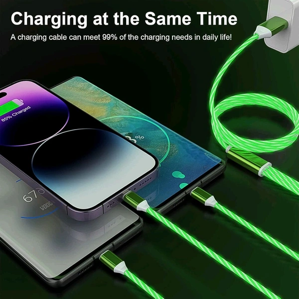 3 in 1 Charging Cable Light Up Fast Charger Multi Lighting Cable Charging Cable LED Flowing Light Up Charger Cable Durable TPE Charging Cord for Most Smart, Cell Phones (1 Pc)