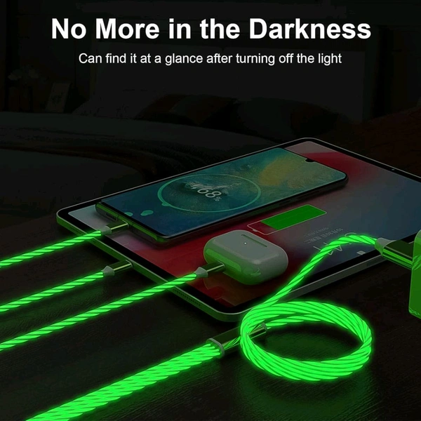 3 in 1 Charging Cable Light Up Fast Charger Multi Lighting Cable Charging Cable LED Flowing Light Up Charger Cable Durable TPE Charging Cord for Most Smart, Cell Phones (1 Pc)