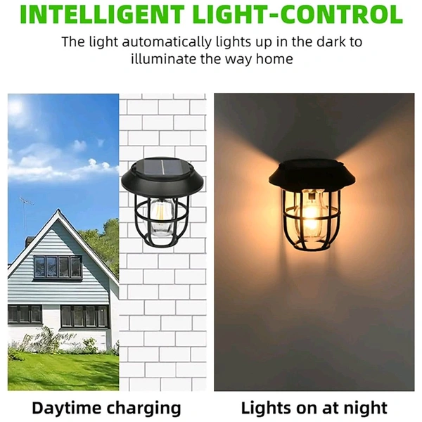 Solar Lantern Wall Lights Fixtures with Motion Sensor, Solar Powered Porch Light, Vintage Hanging Solar Wall Sconce Outdoor, for Porch, Yard (1 Pc)