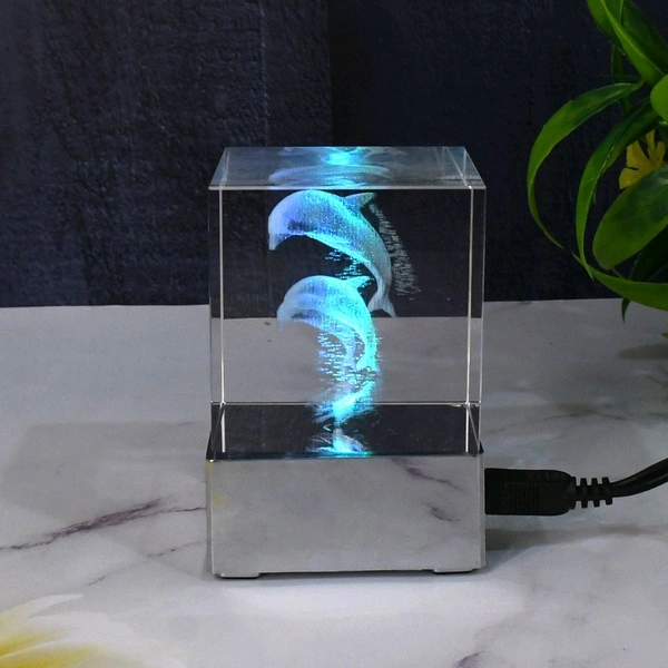 3D Mix Design LED Light Base With Speaker – Stunning Ocean-Inspired Desk Decor Crystal Mix, LED Light Base, USB Charging for Birthday, Wedding Anniversary, Women’s, ular, Gift for Wife, Girlfriend, Husband