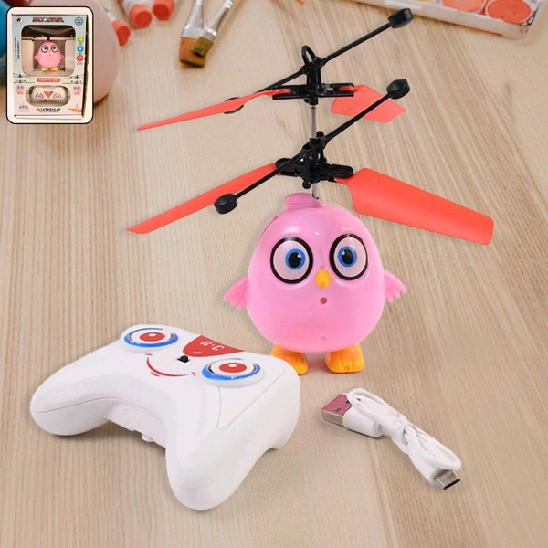 Flying Bird RC Toy with LED & Remote Control – Pink Owl Design (1 Set)