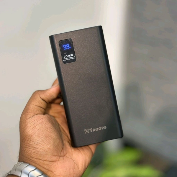 Troops PD65W 20000mAh Fast Charging Power Bank | Dual USB + Type-C Output | Digital Display | Compatible with All Devices | Black & White - Black