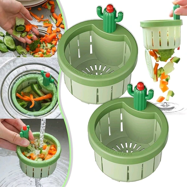 Plastic Kitchen Sink Drain Strainer | Automatic Press Dumping Basket | Waste Collector Filter | Self Cleaning Removable Draining Net Lifting Basket (2 Pc)