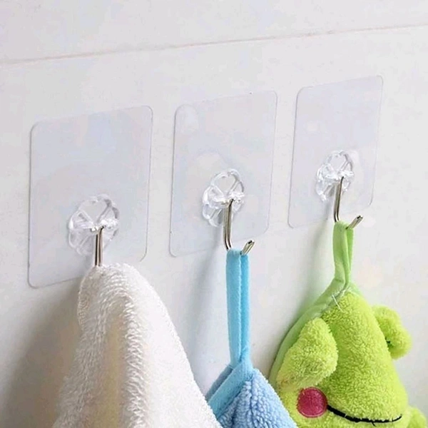 Self Adhesive Heavy Duty Waterproof Transparent Sticky Plastic & Stainless Steel Wall Hooks - 50