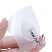 Self Adhesive Heavy Duty Waterproof Transparent Sticky Plastic & Stainless Steel Wall Hooks - 50