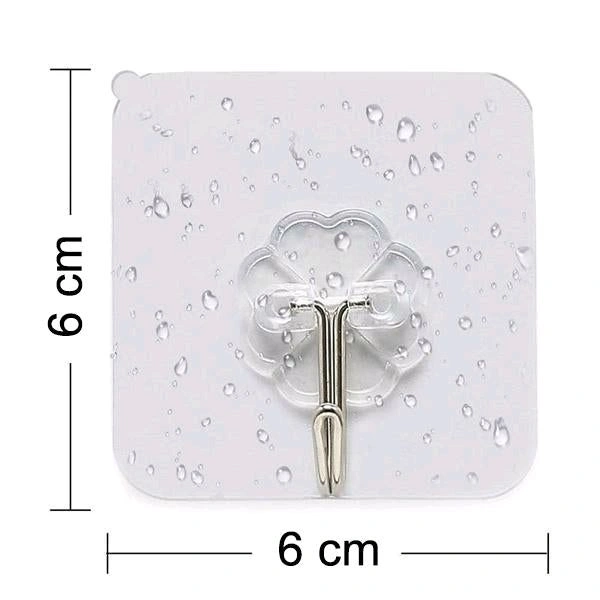 Self Adhesive Heavy Duty Waterproof Transparent Sticky Plastic & Stainless Steel Wall Hooks - 50