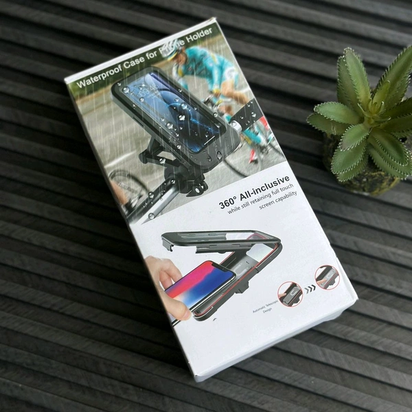 Waterproof Bike Phone Holder with 360ยฐ Rotation | Universal Motorcycle & Bicycle Handlebar Mount | Touchscreen Compatible | All-Weather Protection | Shockproof | Anti-Theft Design