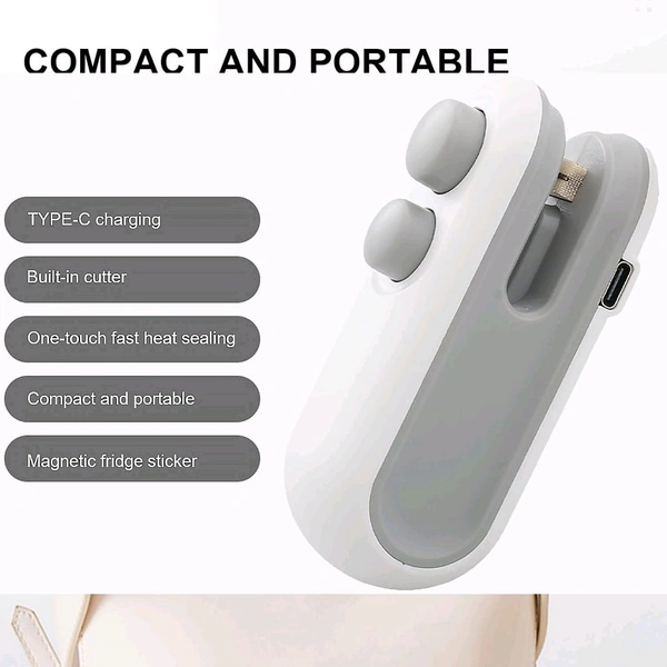 (Top Grade) Mini Bag Sealer, 2 in 1 Seal & Cutter Heat Sealers, TYPE-C USB Charging Portable Bag Reseller, Handle Food Sealer